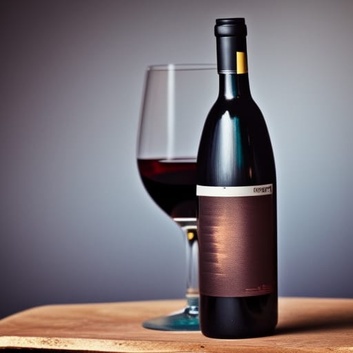 Bouteille de vin en premier plant avec un verre de vin derrière